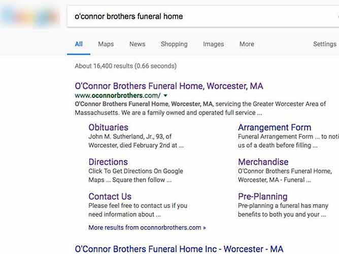 Search Screenshot - Funeral Home Web Site Search